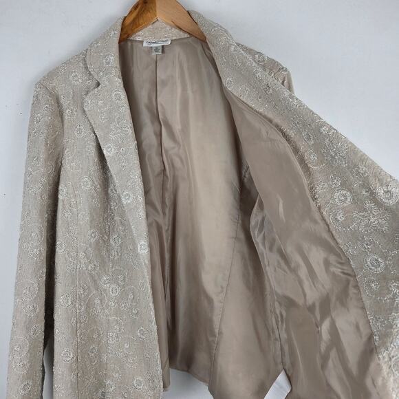Coldwater Creek Beige Floral Embroidered Linen Blend Two-Button Blazer Size XL - Picture 5 of 10